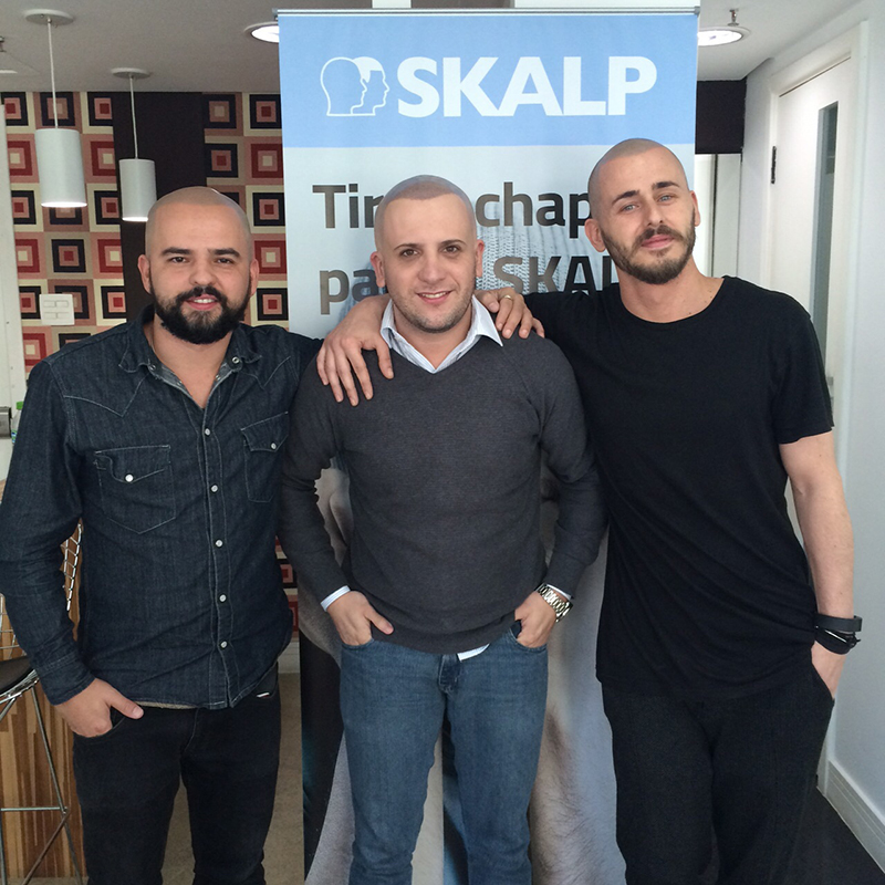 Antonio with two members of Skalp Brazil, transforming the lives of Brazilian men with hair loss problems.